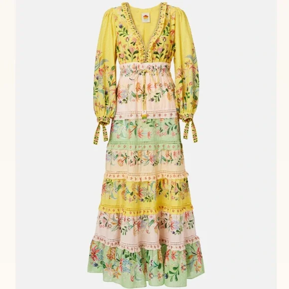 FARM Rio Mixed Delicate Flowers Long Sleeve Maxi Dress FARM Rio Mixed Delicate Flowers Long Sleeve Maxi Dress